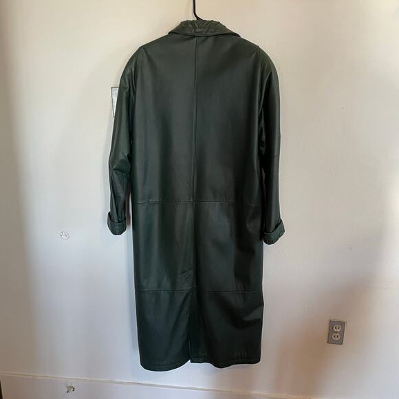 VTG Green 100% Leather Trench Coat Jacqueline Ferrar Forest Green SZ LARGE EUC - Picture 10 of 12